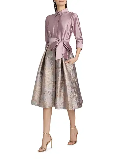 Teri Jon by Rickie Freeman Women's Taffeta Floral Jacquard Cocktail Shirtdress - Mauve Multi | Thumbnail 2 Teri Jon by Rickie Freeman Women's Taffeta Floral Jacquard Cocktail Shirtdress - Mauve Multi | Thumbnail 2