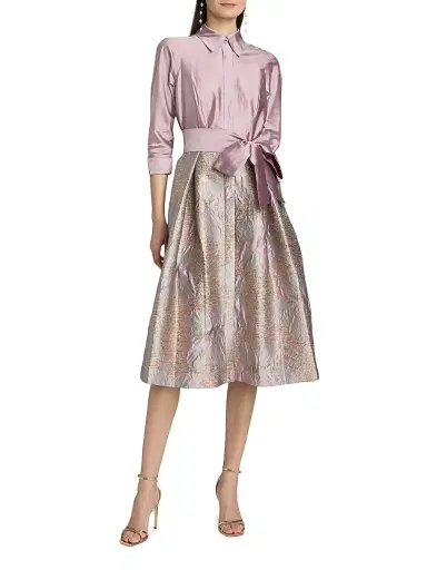 Teri Jon by Rickie Freeman Women's Taffeta Floral Jacquard Cocktail Shirtdress - Mauve Multi | Thumbnail 3 Teri Jon by Rickie Freeman Women's Taffeta Floral Jacquard Cocktail Shirtdress - Mauve Multi | Thumbnail 3