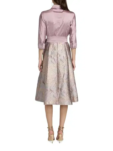 Teri Jon by Rickie Freeman Women's Taffeta Floral Jacquard Cocktail Shirtdress - Mauve Multi | Thumbnail 5 Teri Jon by Rickie Freeman Women's Taffeta Floral Jacquard Cocktail Shirtdress - Mauve Multi | Thumbnail 5