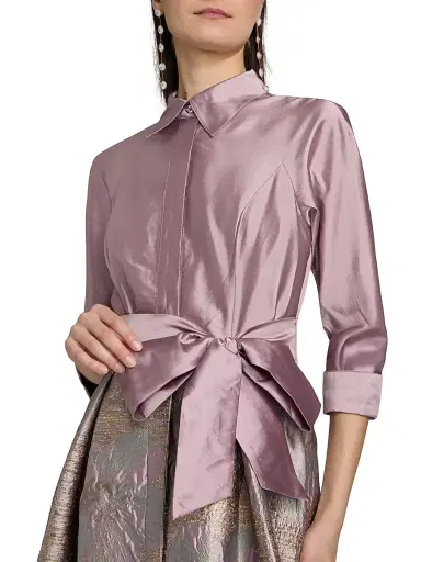 Teri Jon by Rickie Freeman Women's Taffeta Floral Jacquard Cocktail Shirtdress - Mauve Multi | Thumbnail 6 Teri Jon by Rickie Freeman Women's Taffeta Floral Jacquard Cocktail Shirtdress - Mauve Multi | Thumbnail 6