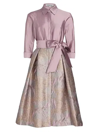 Teri Jon by Rickie Freeman Women's Taffeta Floral Jacquard Cocktail Shirtdress - Mauve Multi | Thumbnail 1 Teri Jon by Rickie Freeman Women's Taffeta Floral Jacquard Cocktail Shirtdress - Mauve Multi | Thumbnail 1