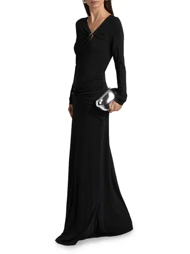 Veronica Beard Women's Viela Gathered Maxi Dress - Black | Thumbnail 2 Veronica Beard Women's Viela Gathered Maxi Dress - Black | Thumbnail 2
