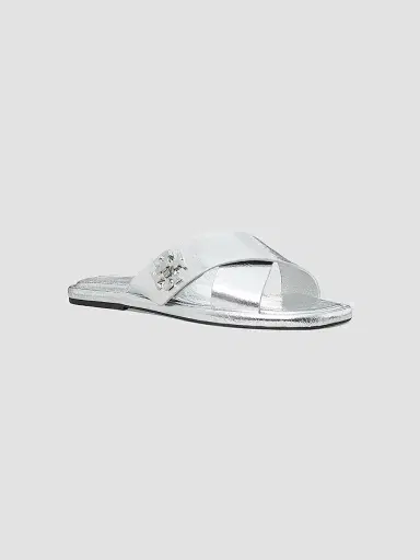 Tory Burch Women's Crisscross Metallic Leather Flat Sandals - Silver | Thumbnail 2 Tory Burch Women's Crisscross Metallic Leather Flat Sandals - Silver | Thumbnail 2