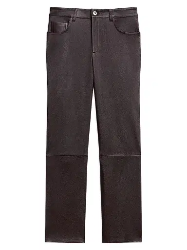 Theory Women's Glossed Leather Mid-Rise Pants - Plum Brown | Thumbnail 1 Theory Women's Glossed Leather Mid-Rise Pants - Plum Brown | Thumbnail 1