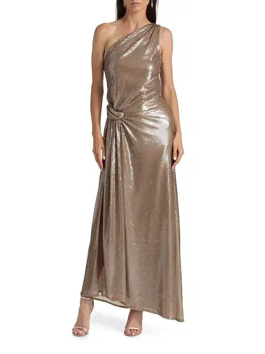 Milly Women's Porsha One-Shoulder Sequined Maxi Dress - Stone | Thumbnail 3 Milly Women's Porsha One-Shoulder Sequined Maxi Dress - Stone | Thumbnail 3