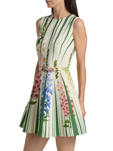 Oscar de la Renta Women's Pleated Foxgloves-Print Minidress - Green Multi | Thumbnail 4 Oscar de la Renta Women's Pleated Foxgloves-Print Minidress - Green Multi | Thumbnail 4