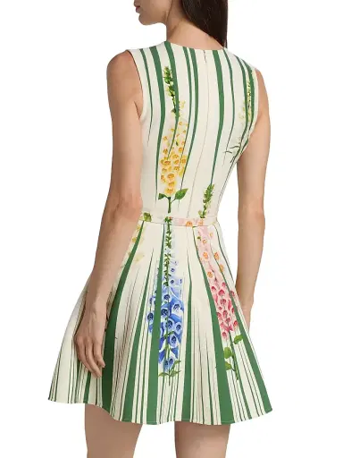 Oscar de la Renta Women's Pleated Foxgloves-Print Minidress - Green Multi | Thumbnail 5 Oscar de la Renta Women's Pleated Foxgloves-Print Minidress - Green Multi | Thumbnail 5