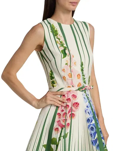 Oscar de la Renta Women's Pleated Foxgloves-Print Minidress - Green Multi | Thumbnail 6 Oscar de la Renta Women's Pleated Foxgloves-Print Minidress - Green Multi | Thumbnail 6