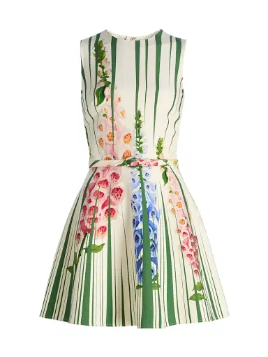 Oscar de la Renta Women's Pleated Foxgloves-Print Minidress - Green Multi | Thumbnail 1 Oscar de la Renta Women's Pleated Foxgloves-Print Minidress - Green Multi | Thumbnail 1