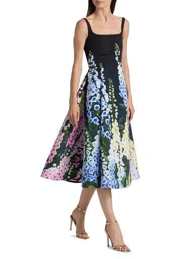 Oscar de la Renta Women's Foxgloves-Print Degradé Faille Sleeveless Cocktail Dress - Navy Multi | Thumbnail 2 Oscar de la Renta Women's Foxgloves-Print Degradé Faille Sleeveless Cocktail Dress - Navy Multi | Thumbnail 2