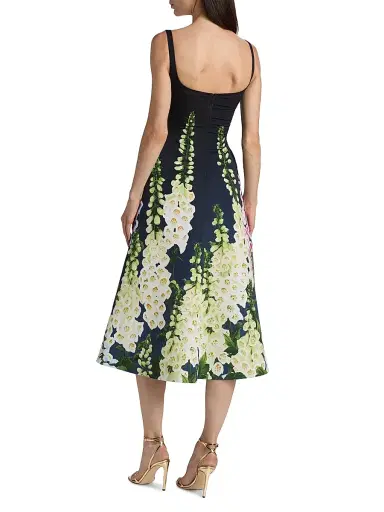 Oscar de la Renta Women's Foxgloves-Print Degradé Faille Sleeveless Cocktail Dress - Navy Multi | Thumbnail 5 Oscar de la Renta Women's Foxgloves-Print Degradé Faille Sleeveless Cocktail Dress - Navy Multi | Thumbnail 5