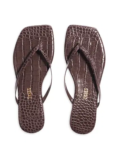 TKEES Women's Croc-Embossed Leather Flat Sandals - Carob Croc - Size 7 | Thumbnail 2 TKEES Women's Croc-Embossed Leather Flat Sandals - Carob Croc - Size 7 | Thumbnail 2
