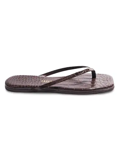 TKEES Women's Croc-Embossed Leather Flat Sandals - Carob Croc - Size 7 | Thumbnail 1 TKEES Women's Croc-Embossed Leather Flat Sandals - Carob Croc - Size 7 | Thumbnail 1