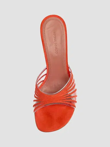 Amina Muaddi Women's Mookie 90MM Suede & PVC Sandals - Orange | Thumbnail 3 Amina Muaddi Women's Mookie 90MM Suede & PVC Sandals - Orange | Thumbnail 3