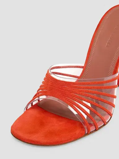 Amina Muaddi Women's Mookie 90MM Suede & PVC Sandals - Orange | Thumbnail 4 Amina Muaddi Women's Mookie 90MM Suede & PVC Sandals - Orange | Thumbnail 4