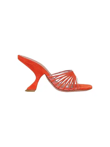Amina Muaddi Women's Mookie 90MM Suede & PVC Sandals - Orange | Thumbnail 1 Amina Muaddi Women's Mookie 90MM Suede & PVC Sandals - Orange | Thumbnail 1