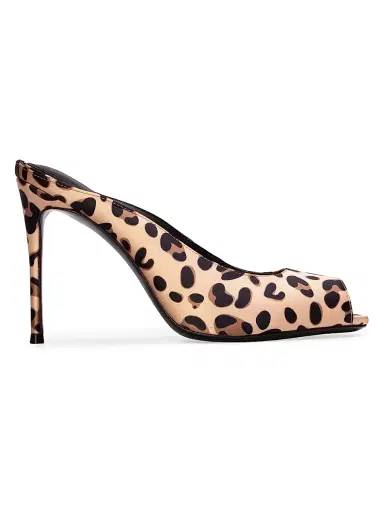 Black Suede Studio Women's Shania 100MM Cheetah Mule Heels - Cheetah Satin | Thumbnail 1 Black Suede Studio Women's Shania 100MM Cheetah Mule Heels - Cheetah Satin | Thumbnail 1