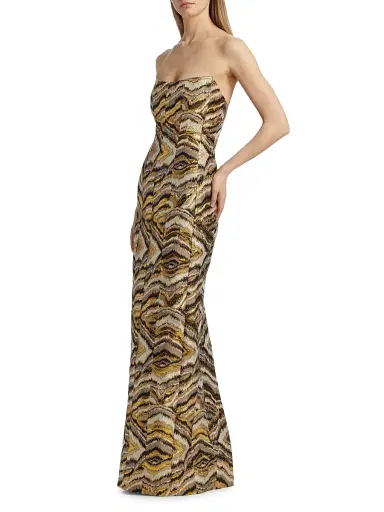 Markarian Women's Odessa Metallic Jacquard Gown - Metallic Woodgrain | Thumbnail 2 Markarian Women's Odessa Metallic Jacquard Gown - Metallic Woodgrain | Thumbnail 2
