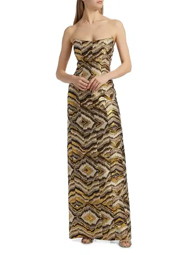 Markarian Women's Odessa Metallic Jacquard Gown - Metallic Woodgrain | Thumbnail 3 Markarian Women's Odessa Metallic Jacquard Gown - Metallic Woodgrain | Thumbnail 3