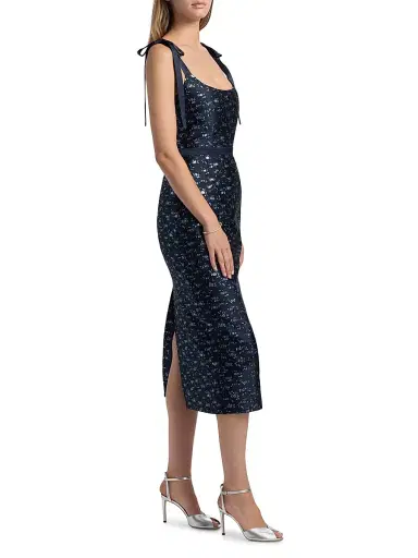 Markarian Women's Acacia Floral Brocade Corset Belted Midi-Dress - Navy Blue | Thumbnail 2 Markarian Women's Acacia Floral Brocade Corset Belted Midi-Dress - Navy Blue | Thumbnail 2