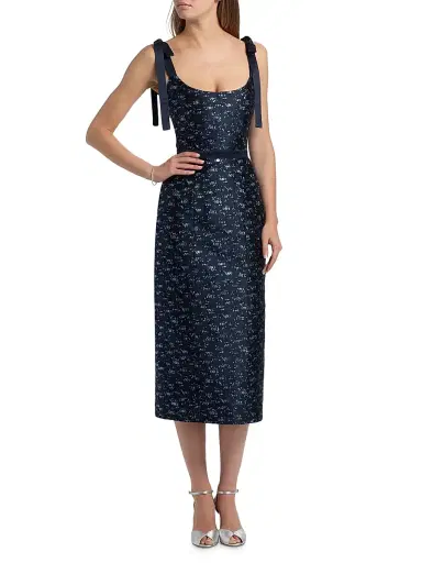 Markarian Women's Acacia Floral Brocade Corset Belted Midi-Dress - Navy Blue | Thumbnail 3 Markarian Women's Acacia Floral Brocade Corset Belted Midi-Dress - Navy Blue | Thumbnail 3