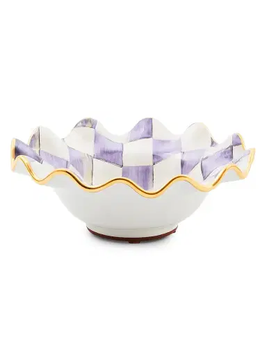 MacKenzie-Childs Plum Check Fluted Ceramic Breakfast Bowl | Thumbnail 1 MacKenzie-Childs Plum Check Fluted Ceramic Breakfast Bowl | Thumbnail 1