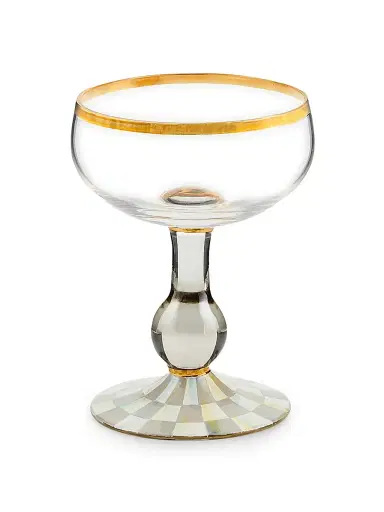 MacKenzie-Childs Sterling Check Coupe Glass | Thumbnail 1 MacKenzie-Childs Sterling Check Coupe Glass | Thumbnail 1