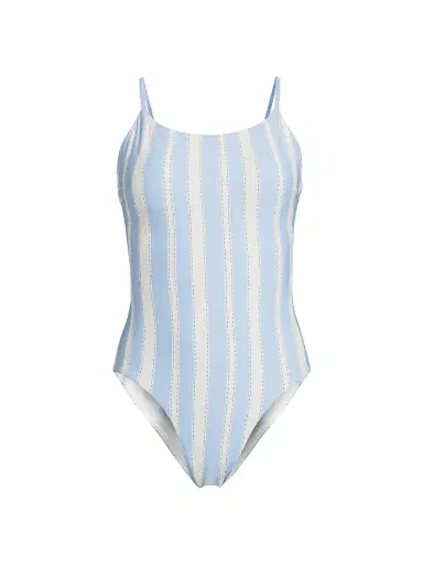 Lemlem Women's Elene Striped One-Piece Swimsuit - Debre Sky - Size Large | Thumbnail 1 Lemlem Women's Elene Striped One-Piece Swimsuit - Debre Sky - Size Large | Thumbnail 1