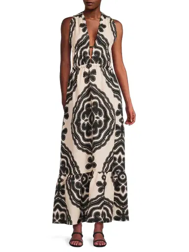 Lemlem Women's Lelisa Printed Linen V-Neck Maxi Dress - Niku Cream - Size XS | Thumbnail 2 Lemlem Women's Lelisa Printed Linen V-Neck Maxi Dress - Niku Cream - Size XS | Thumbnail 2