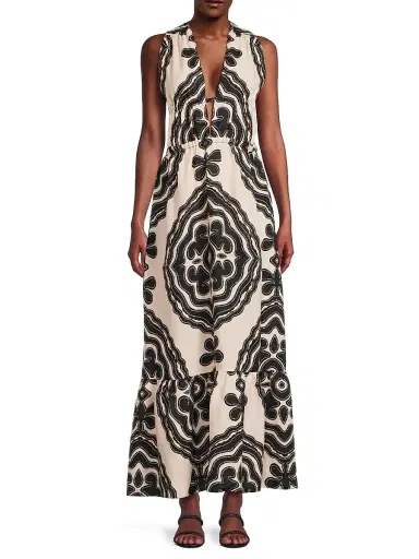 Lemlem Women's Lelisa Printed Linen V-Neck Maxi Dress - Niku Cream - Size XS | Thumbnail 3 Lemlem Women's Lelisa Printed Linen V-Neck Maxi Dress - Niku Cream - Size XS | Thumbnail 3