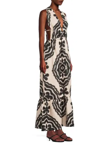 Lemlem Women's Lelisa Printed Linen V-Neck Maxi Dress - Niku Cream - Size XS | Thumbnail 4 Lemlem Women's Lelisa Printed Linen V-Neck Maxi Dress - Niku Cream - Size XS | Thumbnail 4