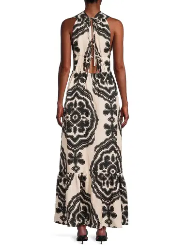 Lemlem Women's Lelisa Printed Linen V-Neck Maxi Dress - Niku Cream - Size XS | Thumbnail 5 Lemlem Women's Lelisa Printed Linen V-Neck Maxi Dress - Niku Cream - Size XS | Thumbnail 5