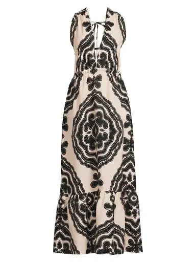 Lemlem Women's Lelisa Printed Linen V-Neck Maxi Dress - Niku Cream - Size XS | Thumbnail 1 Lemlem Women's Lelisa Printed Linen V-Neck Maxi Dress - Niku Cream - Size XS | Thumbnail 1