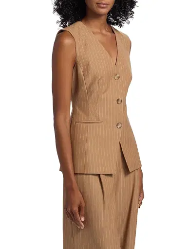 Toccin Women's Tibbie Pinstriped Cutaway Vest - Latte | Thumbnail 4 Toccin Women's Tibbie Pinstriped Cutaway Vest - Latte | Thumbnail 4
