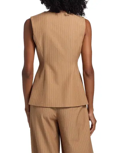 Toccin Women's Tibbie Pinstriped Cutaway Vest - Latte | Thumbnail 5 Toccin Women's Tibbie Pinstriped Cutaway Vest - Latte | Thumbnail 5