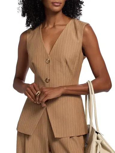 Toccin Women's Tibbie Pinstriped Cutaway Vest - Latte | Thumbnail 6 Toccin Women's Tibbie Pinstriped Cutaway Vest - Latte | Thumbnail 6