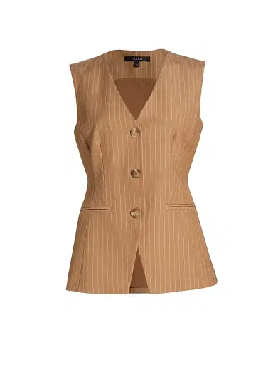 Toccin Women's Tibbie Pinstriped Cutaway Vest - Latte | Thumbnail 1 Toccin Women's Tibbie Pinstriped Cutaway Vest - Latte | Thumbnail 1