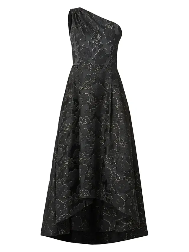 Women's Georgie Metallic Jacquard One-Shoulder Tea-Length Gown - Jet Gold Women's Georgie Metallic Jacquard One-Shoulder Tea-Length Gown - Jet Gold