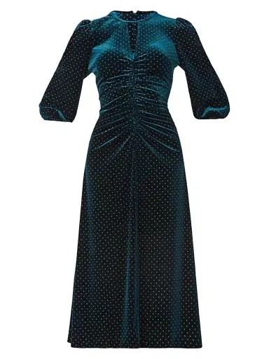 Shoshanna Women's Luna Velvet Midi-Dress - Emerald | Thumbnail 1 Shoshanna Women's Luna Velvet Midi-Dress - Emerald | Thumbnail 1