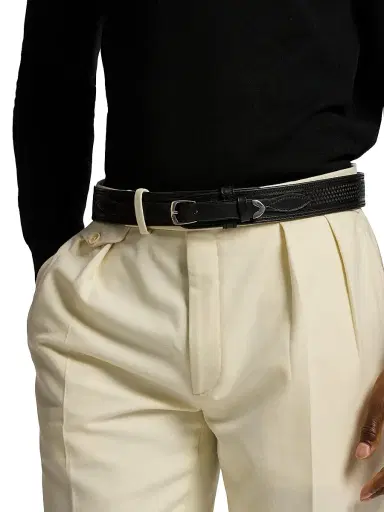 Polo Ralph Lauren Men's Western Woven Leather Belt - Black | Thumbnail 2 Polo Ralph Lauren Men's Western Woven Leather Belt - Black | Thumbnail 2