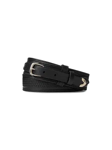 Polo Ralph Lauren Men's Western Woven Leather Belt - Black | Thumbnail 1 Polo Ralph Lauren Men's Western Woven Leather Belt - Black | Thumbnail 1