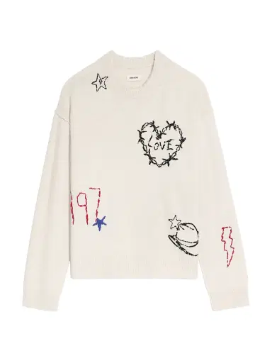 Zadig & Voltaire Women's Markuz Cashmere West Graph Sweater - Ecru - Size Large | Thumbnail 1 Zadig & Voltaire Women's Markuz Cashmere West Graph Sweater - Ecru - Size Large | Thumbnail 1