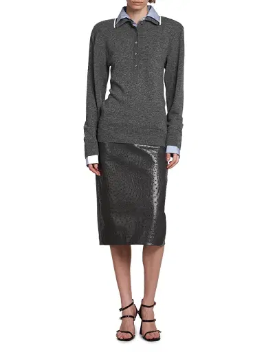 Stella McCartney Women's Mix Knit And Shirting Polo Shirt - Grey Melange | Thumbnail 2 Stella McCartney Women's Mix Knit And Shirting Polo Shirt - Grey Melange | Thumbnail 2