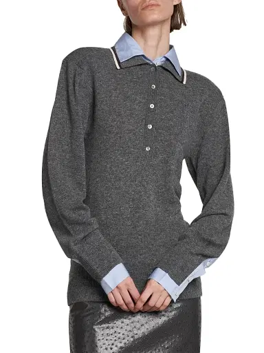 Stella McCartney Women's Mix Knit And Shirting Polo Shirt - Grey Melange | Thumbnail 3 Stella McCartney Women's Mix Knit And Shirting Polo Shirt - Grey Melange | Thumbnail 3