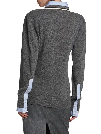Stella McCartney Women's Mix Knit And Shirting Polo Shirt - Grey Melange | Thumbnail 5 Stella McCartney Women's Mix Knit And Shirting Polo Shirt - Grey Melange | Thumbnail 5