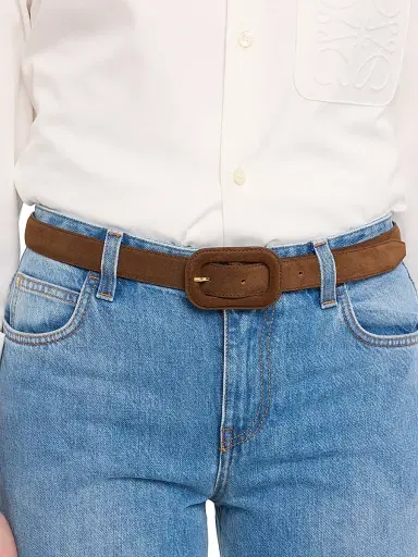Toteme Women's Wide Buckle Suede Belt - Medium Brown | Thumbnail 2 Toteme Women's Wide Buckle Suede Belt - Medium Brown | Thumbnail 2