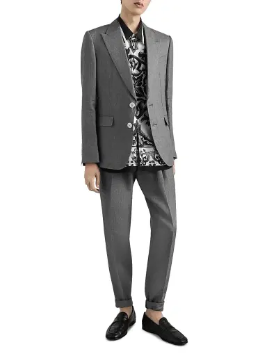 Dolce & Gabbana Men's Pleated-Front Linen Trousers - Dark Grey | Thumbnail 2 Dolce & Gabbana Men's Pleated-Front Linen Trousers - Dark Grey | Thumbnail 2