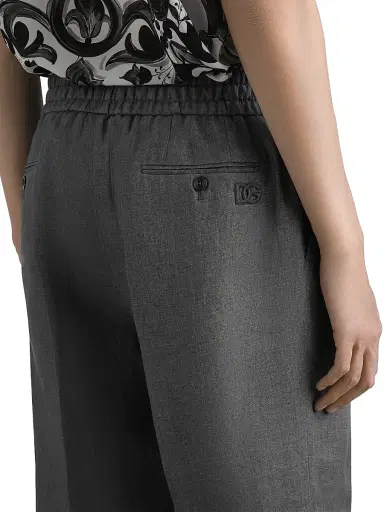 Dolce & Gabbana Men's Pleated-Front Linen Trousers - Dark Grey | Thumbnail 5 Dolce & Gabbana Men's Pleated-Front Linen Trousers - Dark Grey | Thumbnail 5