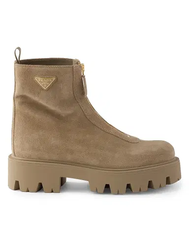 Prada Women's Suede Booties with Zip - Beige Khaki - Size 11 | Thumbnail 1 Prada Women's Suede Booties with Zip - Beige Khaki - Size 11 | Thumbnail 1