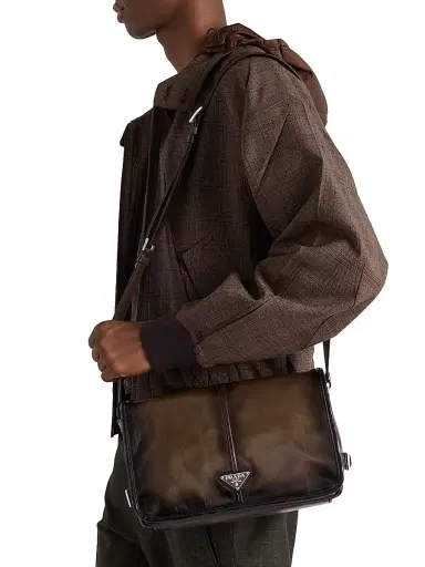 Prada Men's Antiqued Leather Shoulder Bag - Brown | Thumbnail 2 Prada Men's Antiqued Leather Shoulder Bag - Brown | Thumbnail 2